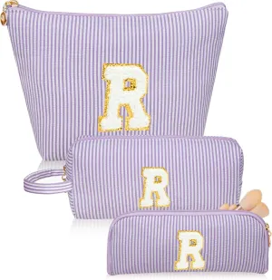 Initials Makeup Bag Set, Personalized Purple Cosmetic Bag, Cute Large Make up Bags, Travel Toiletry Bag for Women Girl Gifts R(Purple)