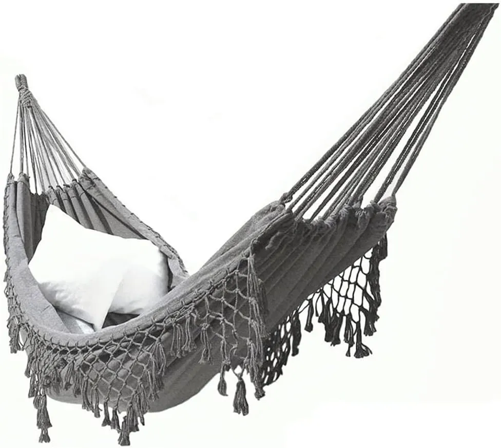 Ins Tassel Hammock Double Canvas Photography Swing Homestay Outdoor Indoor (Color : Gray)