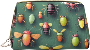 Insect Atlas Zipper Closure Leather Portable Waterproof Cosmetic Bag For Home Travel To Organize Toiletries Sundries