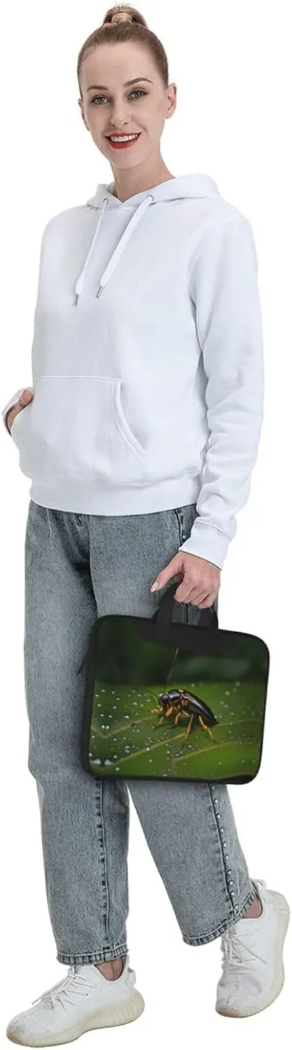 Insects on leaves pattern Ultra-thin portable shoulder laptop bag Stylish and Protective Shockproof soft lining