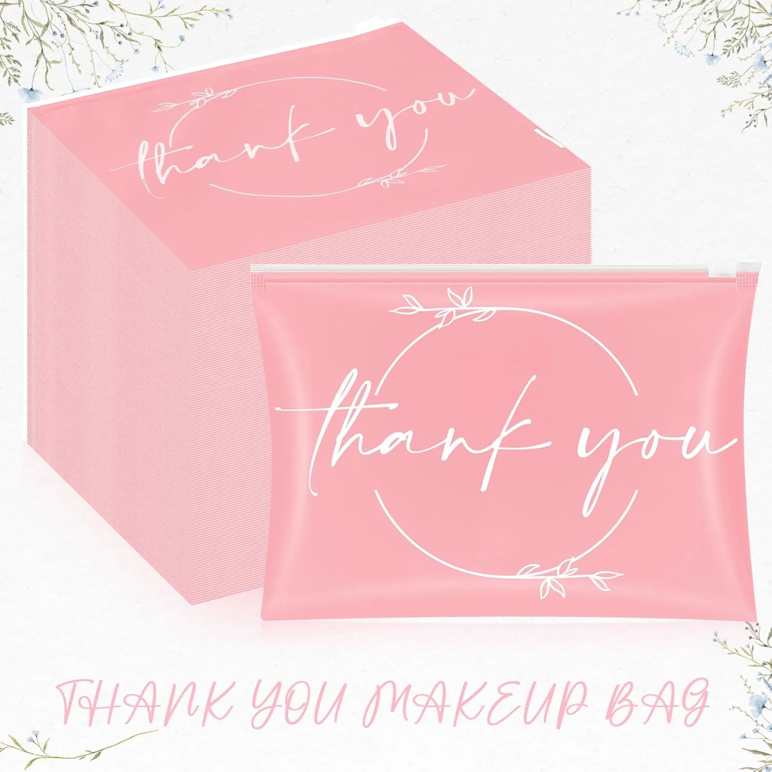 Ireer 100 Pcs Thank You Gift Makeup Bags EVA Clear Cosmetic Bag with Zipper Mini Makeup Thank You Toiletry Cosmetics Bulk Gifts for Women Birthday Daughter Sister(Pink, White)