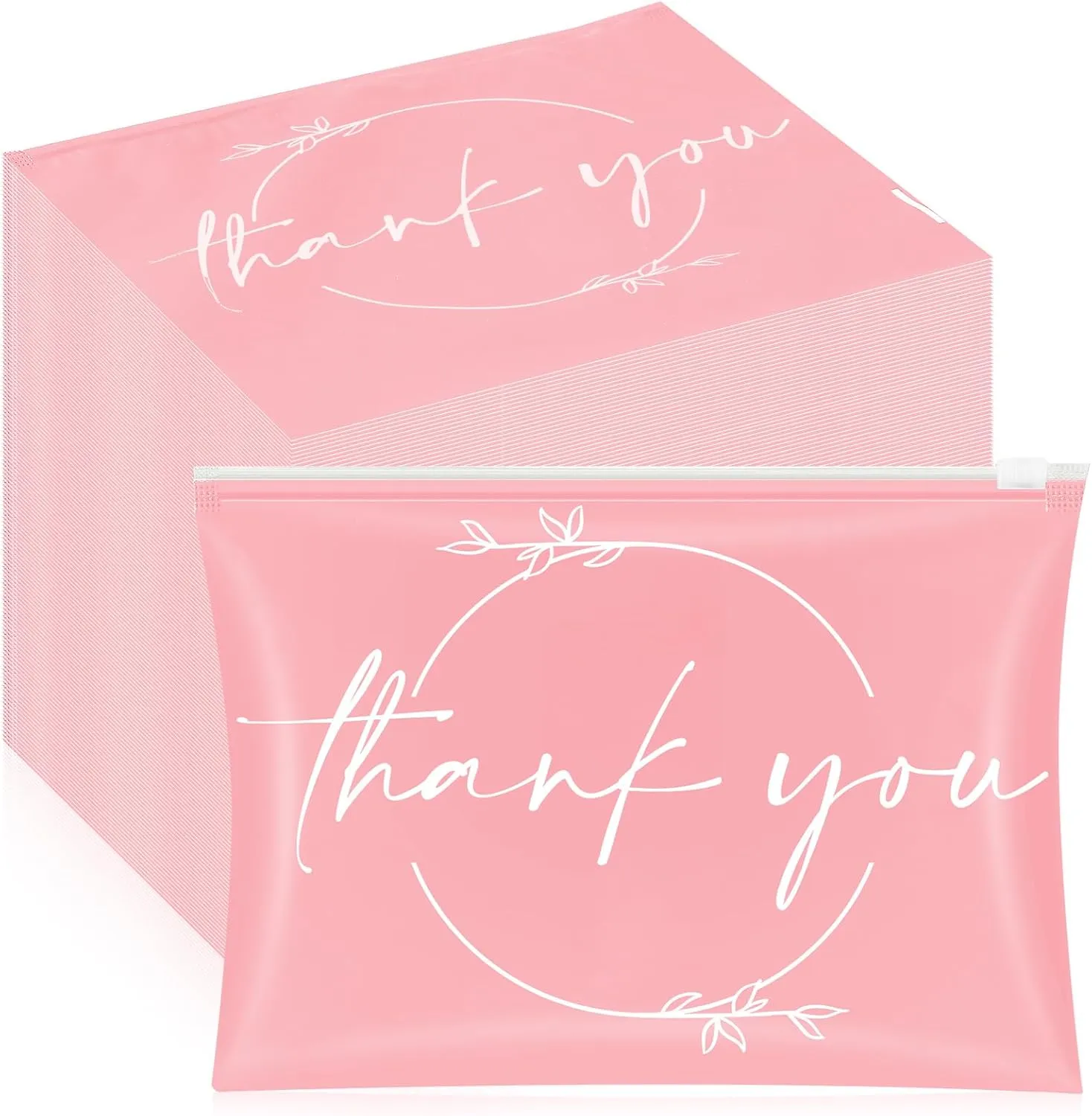 Ireer 100 Pcs Thank You Gift Makeup Bags EVA Clear Cosmetic Bag with Zipper Mini Makeup Thank You Toiletry Cosmetics Bulk Gifts for Women Birthday Daughter Sister(Pink, White)