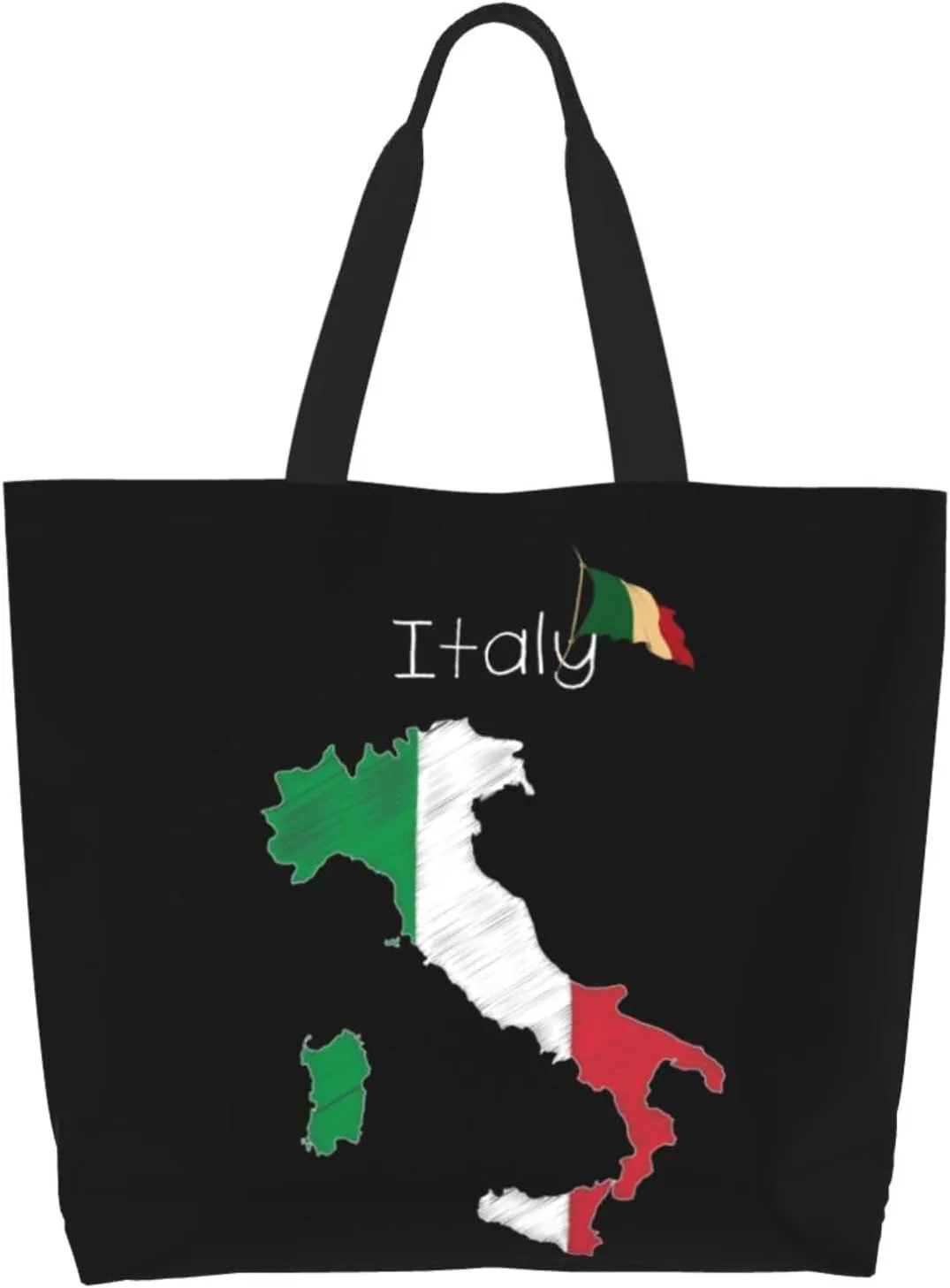 Italy Canvas Tote Bag Italy Flag Shoulder Bag Italian Casual Grocery Bags Flag Bag for Outdoor