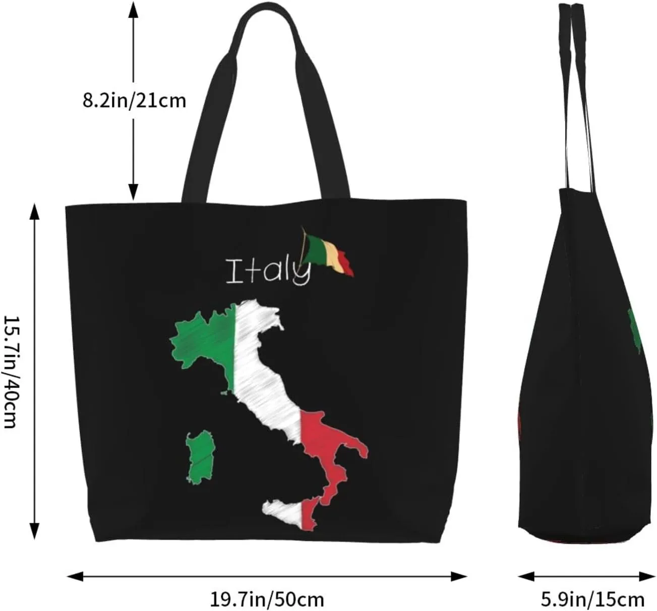 Italy Canvas Tote Bag Italy Flag Shoulder Bag Italian Casual Grocery Bags Flag Bag for Outdoor