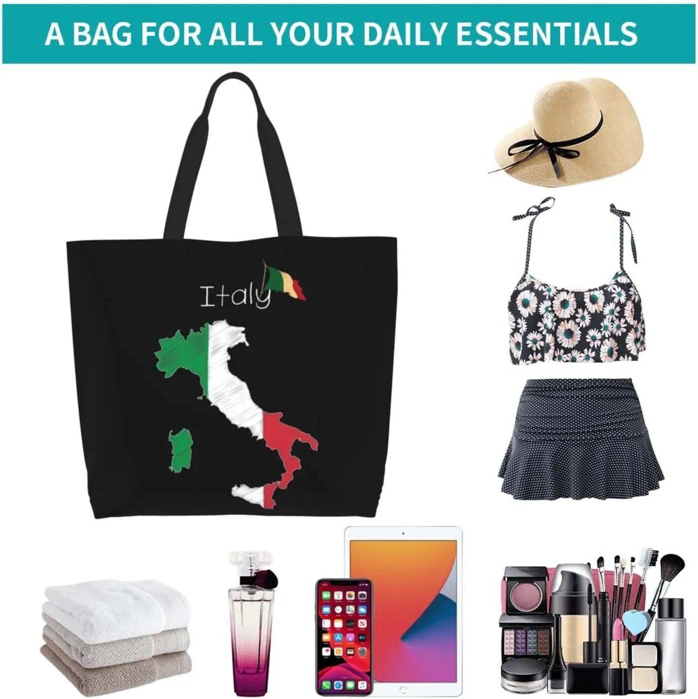 Italy Canvas Tote Bag Italy Flag Shoulder Bag Italian Casual Grocery Bags Flag Bag for Outdoor