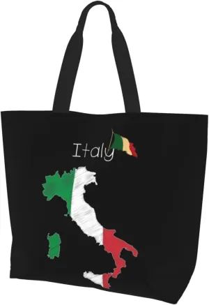 Italy Canvas Tote Bag Italy Flag Shoulder Bag Italian Casual Grocery Bags Flag Bag for Outdoor