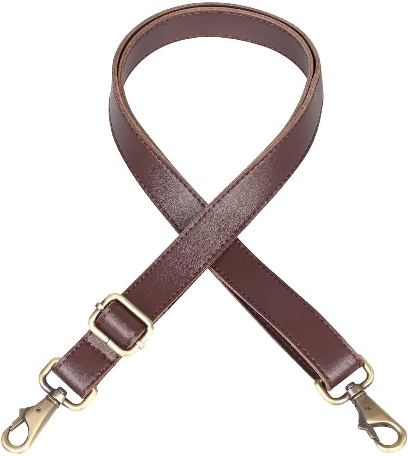 JAKAGO 140cm Universal Replacement PU Leather Shoulder Strap Adjustable Bag Strap with Metal Swivel Hooks for Crossbody Bag Briefcase Messenger Bag DIY Purse Making (Brown)