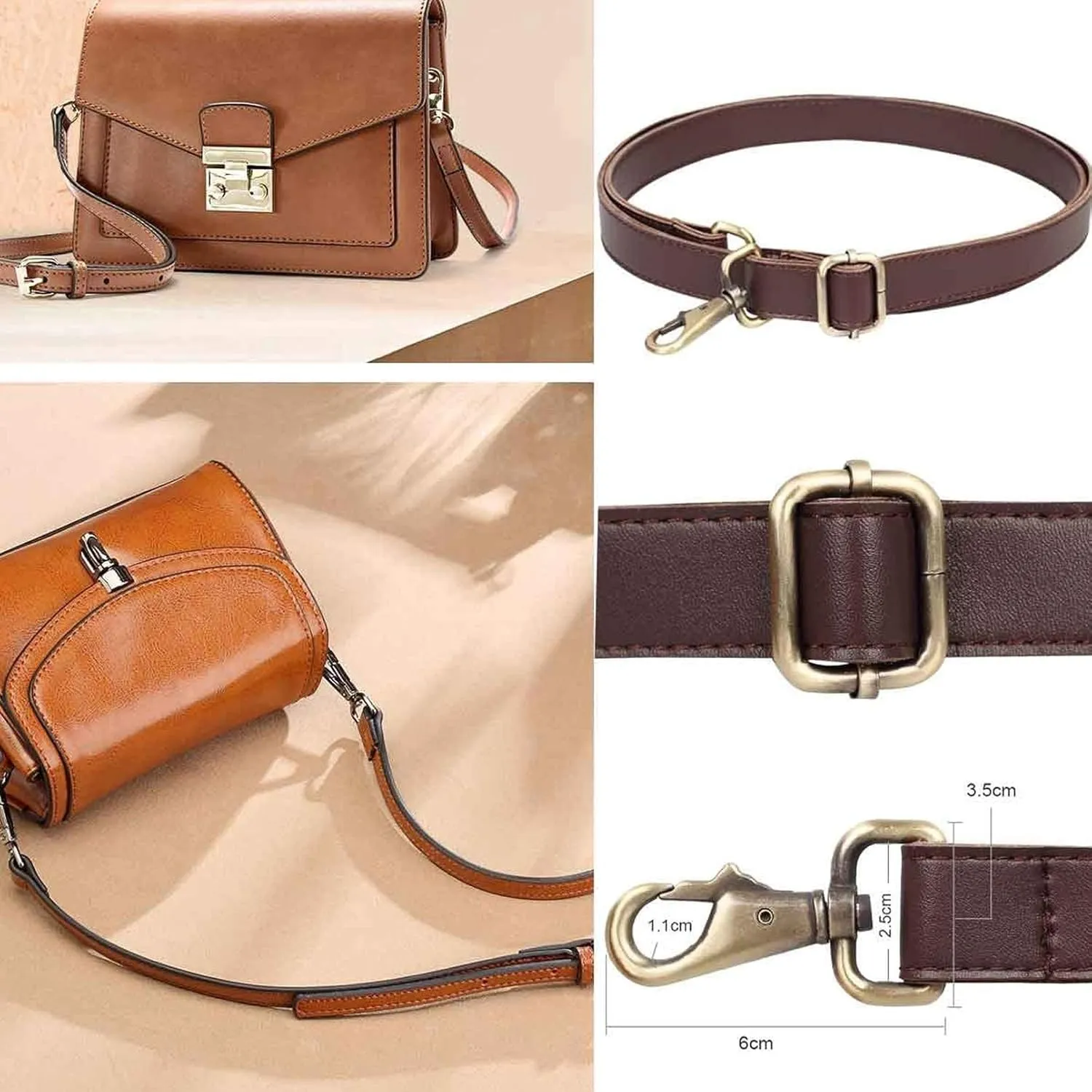 JAKAGO 140cm Universal Replacement PU Leather Shoulder Strap Adjustable Bag Strap with Metal Swivel Hooks for Crossbody Bag Briefcase Messenger Bag DIY Purse Making (Brown)