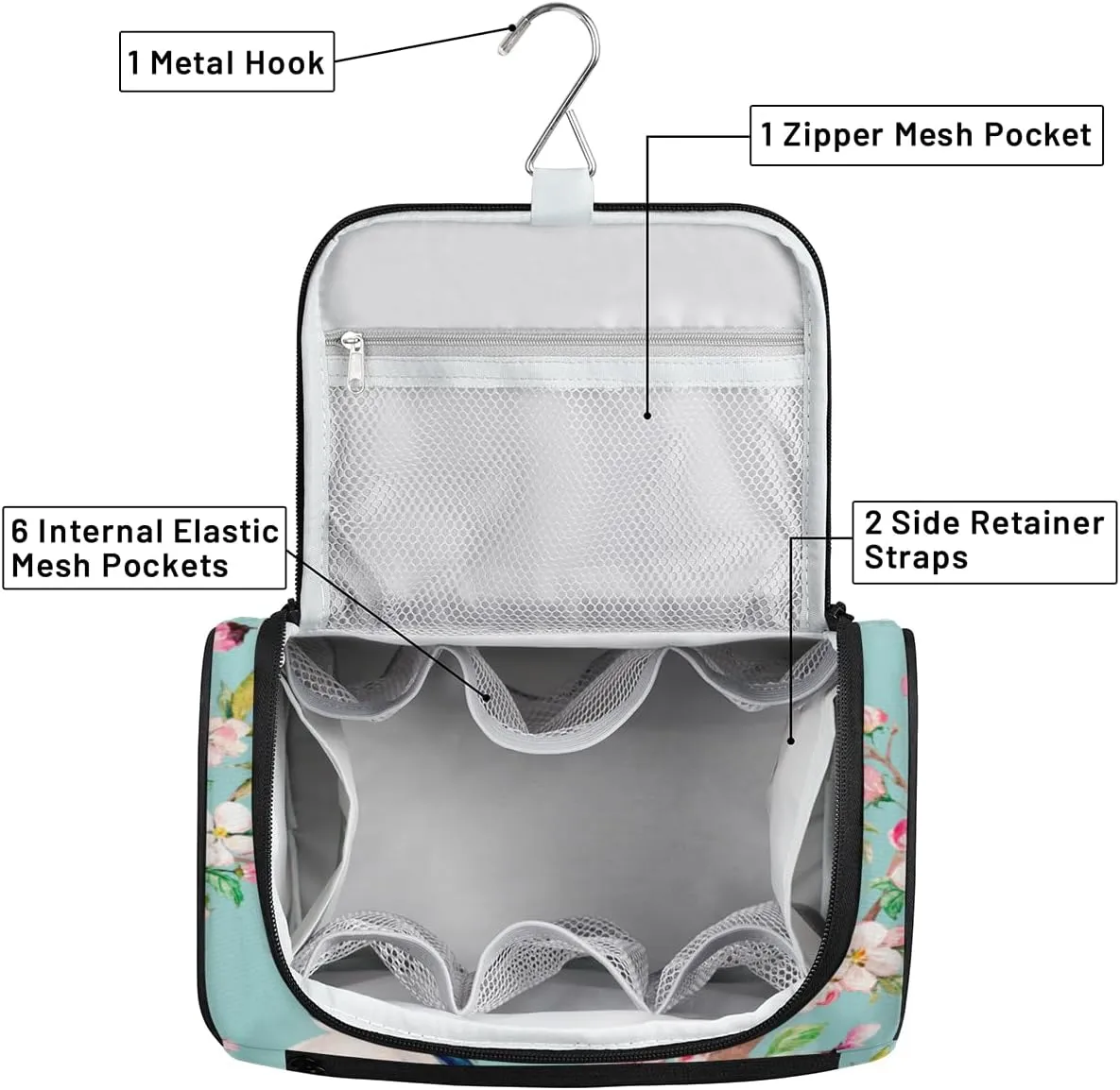 Japanese Cherry Blossoms Crane Travel Makeup Bag for Women Men Portable Waterproof Cosmetic Bag Large Capacity Toiletry Bag Make up Case Organizer Bathroom Shower Bag with Handle Travel Accessories