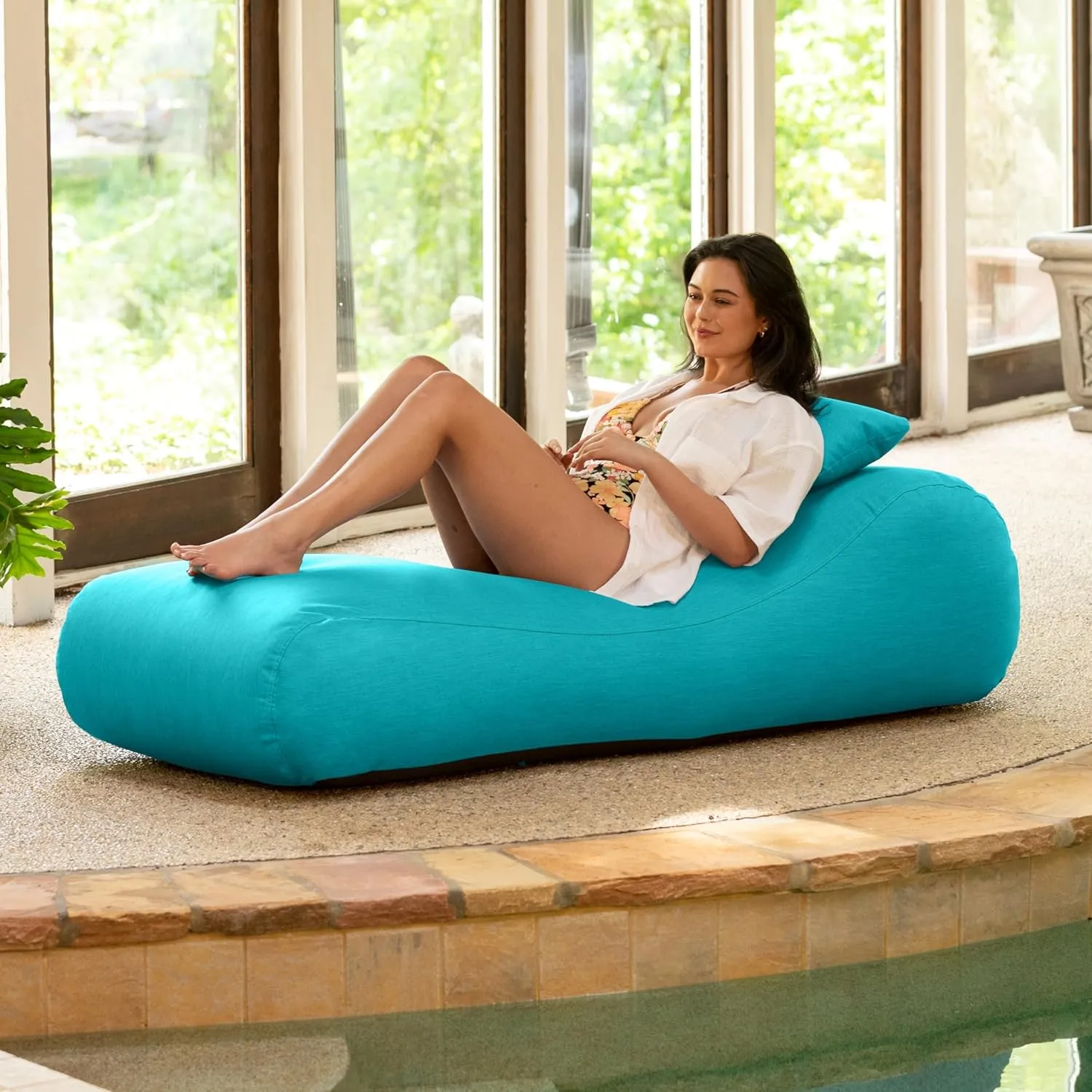 Jaxx Arlo Outdoor Bean Bag Sun Lounger - Pool and Patio Chaise Recliner, Cancun Blue