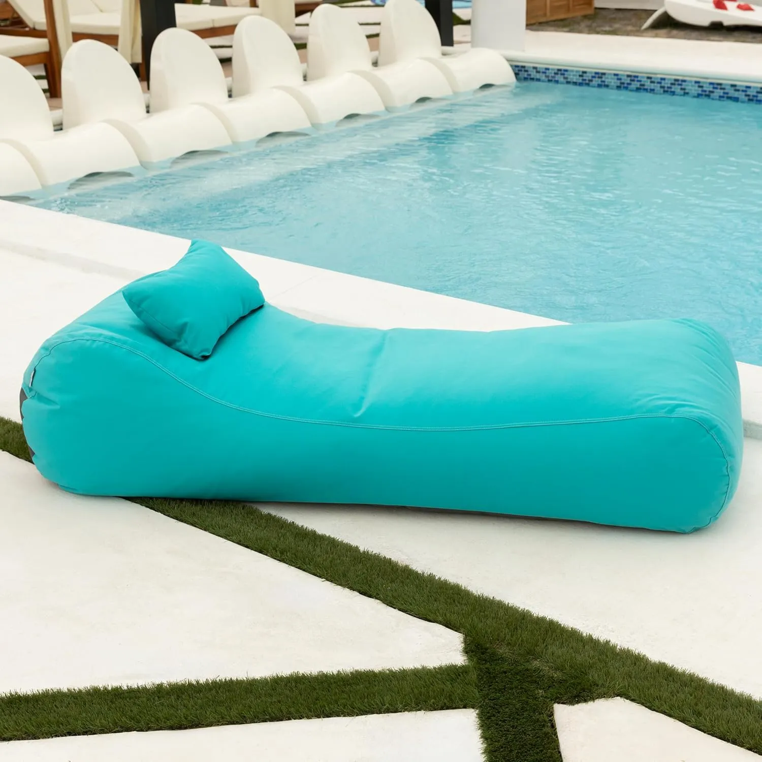 Jaxx Arlo Outdoor Bean Bag Sun Lounger - Pool and Patio Chaise Recliner, Cancun Blue