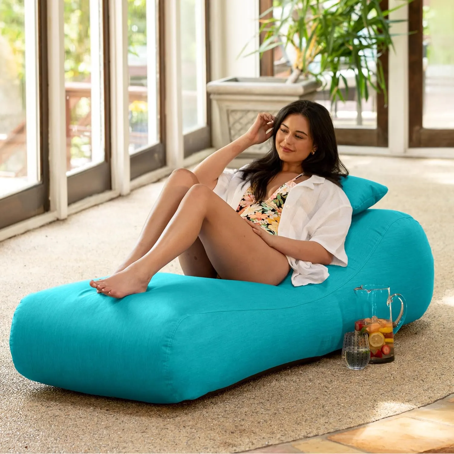 Jaxx Arlo Outdoor Bean Bag Sun Lounger - Pool and Patio Chaise Recliner, Cancun Blue