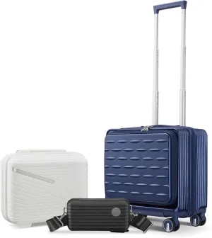 JCSD 18" Carry On Luggage with Front Open Door & Laptop Interlayer, TSA Lock, Lightweight Hardshell Suitcase, Navy Blue