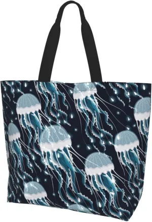 Jellyfish Canvas Tote Bag Cute Shoulder Bag Handbag Animal Casual Grocery Bags Funny Bag for Outdoor