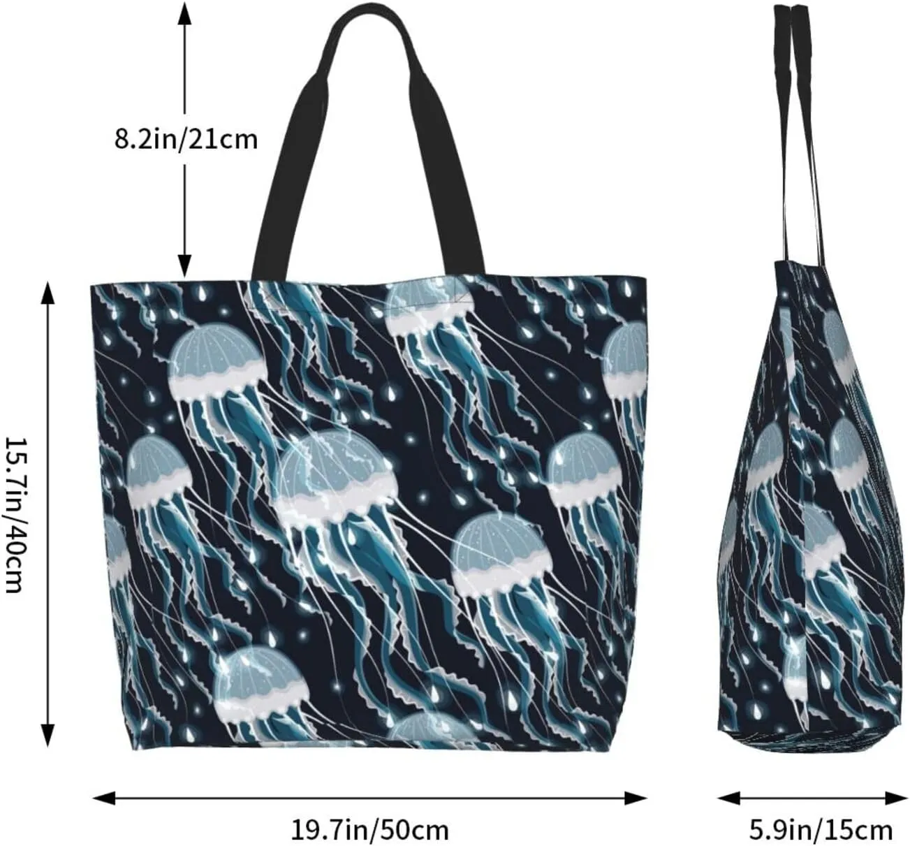 Jellyfish Canvas Tote Bag Cute Shoulder Bag Handbag Animal Casual Grocery Bags Funny Bag for Outdoor