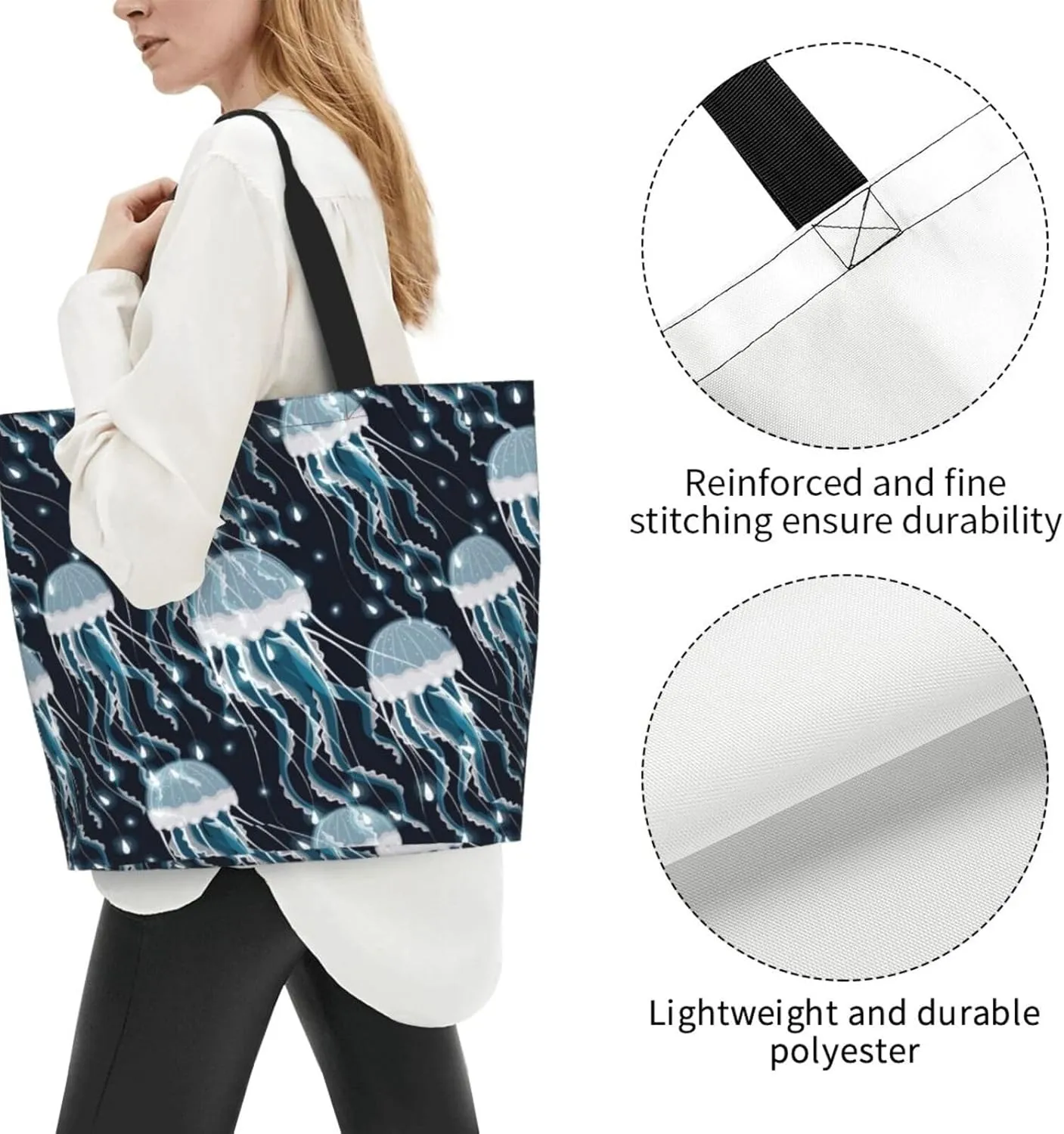 Jellyfish Canvas Tote Bag Cute Shoulder Bag Handbag Animal Casual Grocery Bags Funny Bag for Outdoor