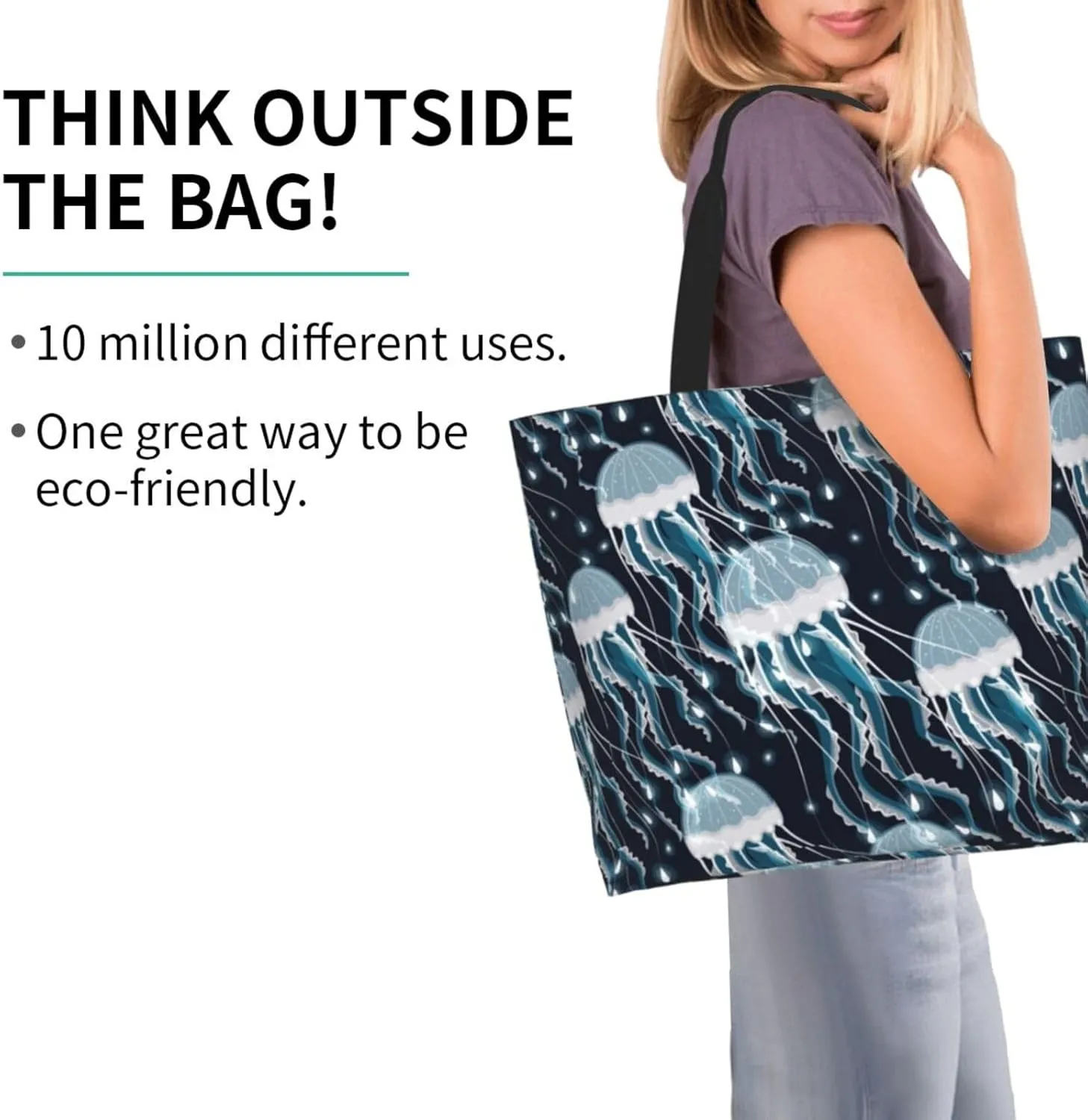 Jellyfish Canvas Tote Bag Cute Shoulder Bag Handbag Animal Casual Grocery Bags Funny Bag for Outdoor