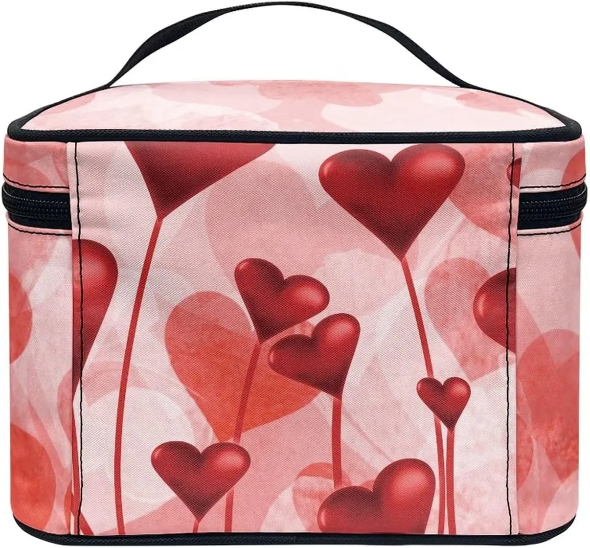 JEOCODY Valentine Heart Cosmetic Bag Portable Makeup Pouch with Handle Multifunction Travel Makeup Train Case for Women Cosmetic Bag Portable Travel Case Waterproof and Durable