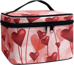 JEOCODY Valentine Heart Cosmetic Bag Portable Makeup Pouch with Handle Multifunction Travel Makeup Train Case for Women Cosmetic Bag Portable Travel Case Waterproof and Durable