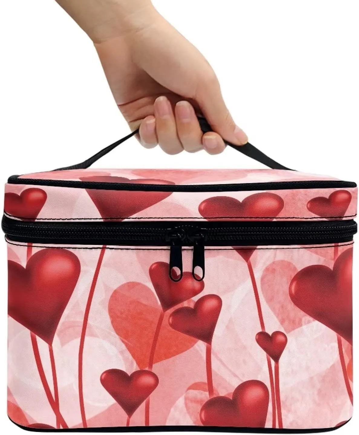 JEOCODY Valentine Heart Cosmetic Bag Portable Makeup Pouch with Handle Multifunction Travel Makeup Train Case for Women Cosmetic Bag Portable Travel Case Waterproof and Durable