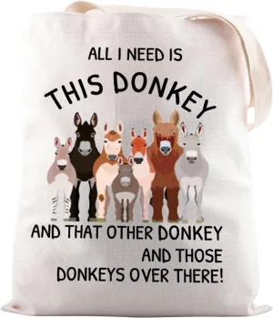 JNIAP Donkey Lover Gift Farm Animals Owner Tote Bag Donkey Farmer Gift