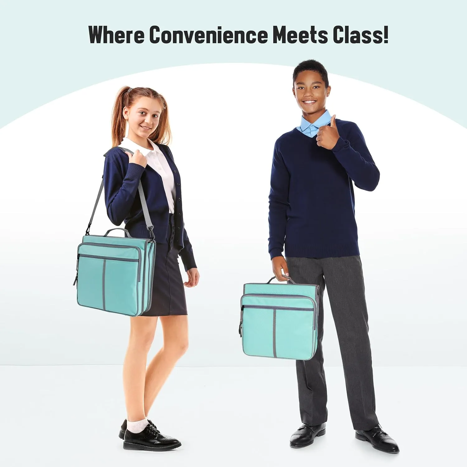 Joryin Zipper Binder with Shoulder Strap, 3-Ring Binders 3 Inch, 700 Sheet Capacity & Holds up to 14 Inch MacBook/Tablet, Multi-Pockets for School and Office Binder Organizer, Mint Green