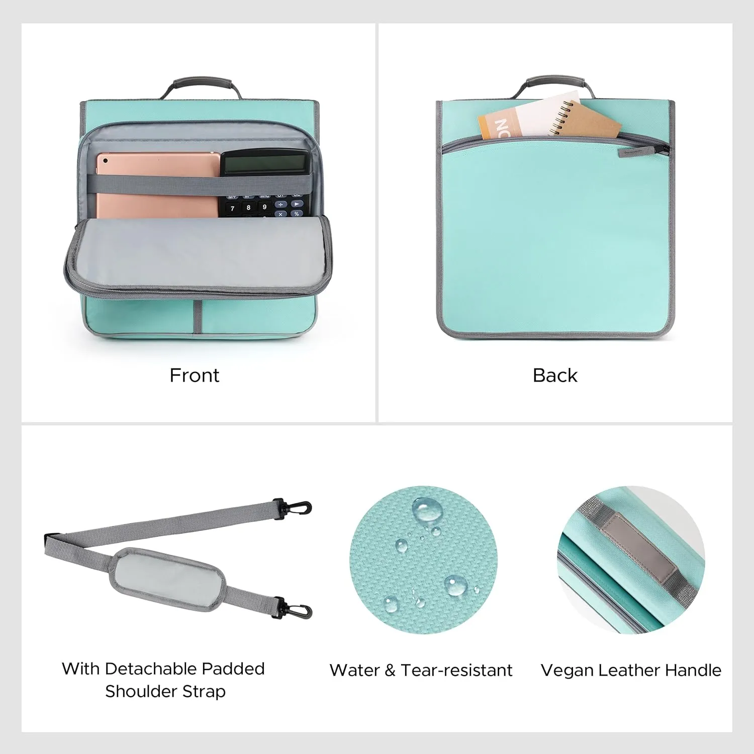 Joryin Zipper Binder with Shoulder Strap, 3-Ring Binders 3 Inch, 700 Sheet Capacity & Holds up to 14 Inch MacBook/Tablet, Multi-Pockets for School and Office Binder Organizer, Mint Green