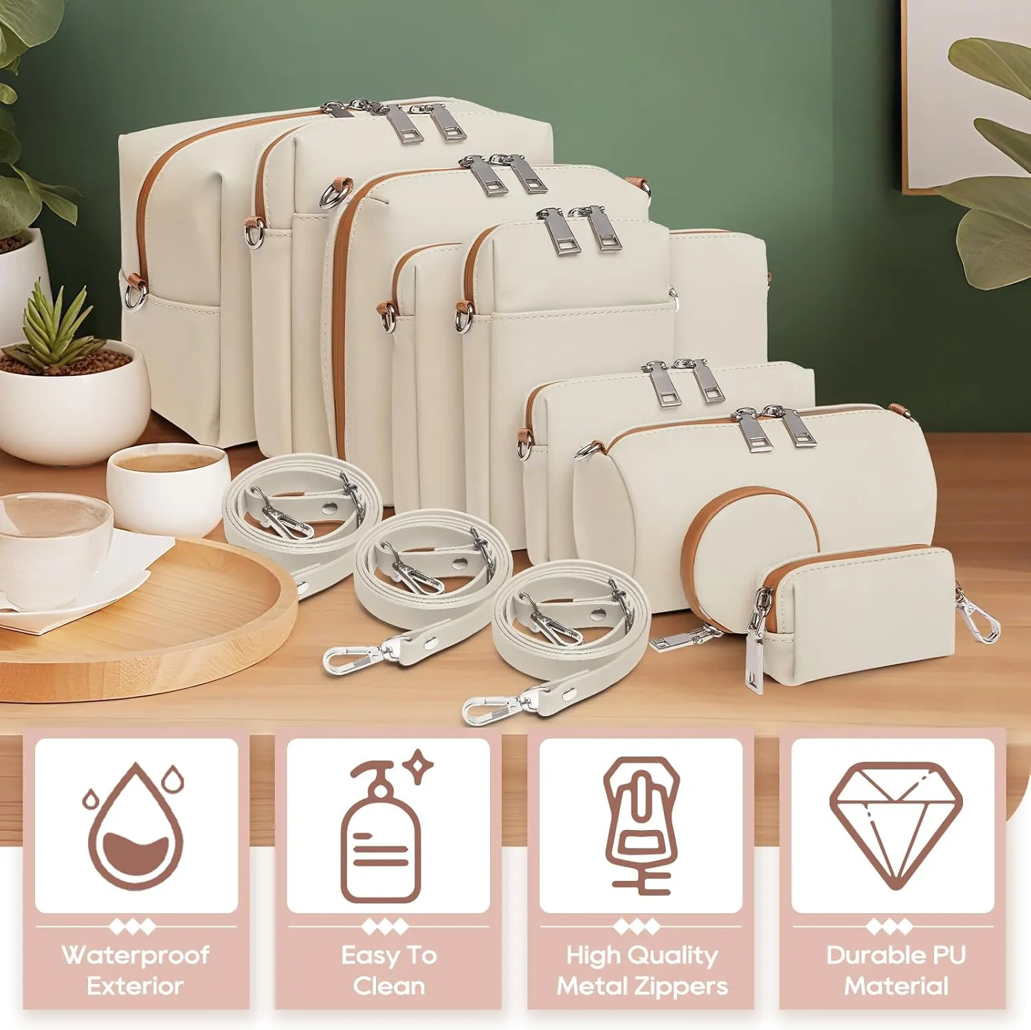 Joyway Travel Makeup Bag Set,Large Capacity Cosmetic Bags for Women,Waterproof Portable Pouch Open Flat Toiletry Bag Make up Organizer with Divider and Handle can be fitted with suspenders(White)