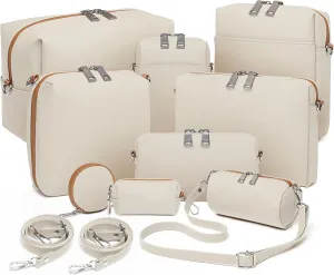 Joyway Travel Makeup Bag Set,Large Capacity Cosmetic Bags for Women,Waterproof Portable Pouch Open Flat Toiletry Bag Make up Organizer with Divider and Handle can be fitted with suspenders(White)