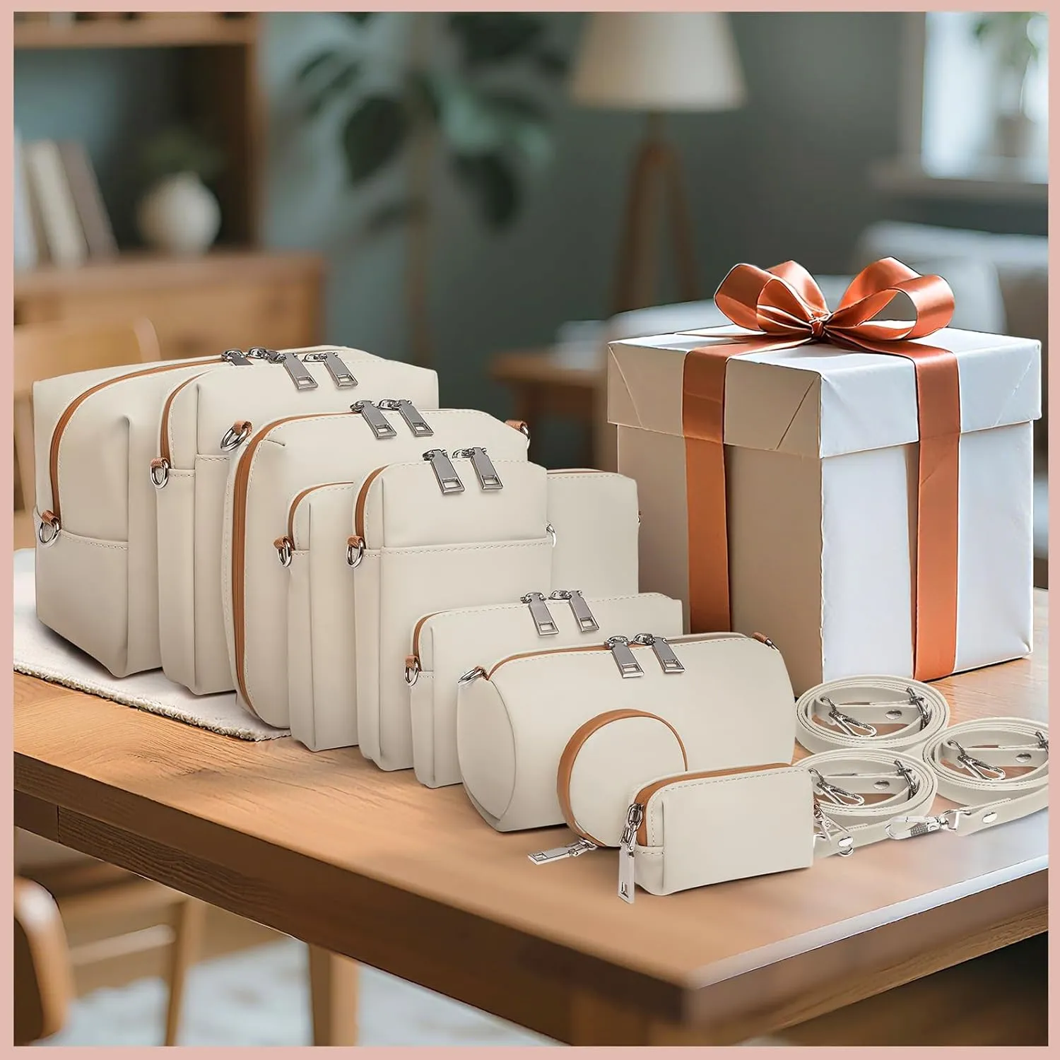 Joyway Travel Makeup Bag Set,Large Capacity Cosmetic Bags for Women,Waterproof Portable Pouch Open Flat Toiletry Bag Make up Organizer with Divider and Handle can be fitted with suspenders(White)