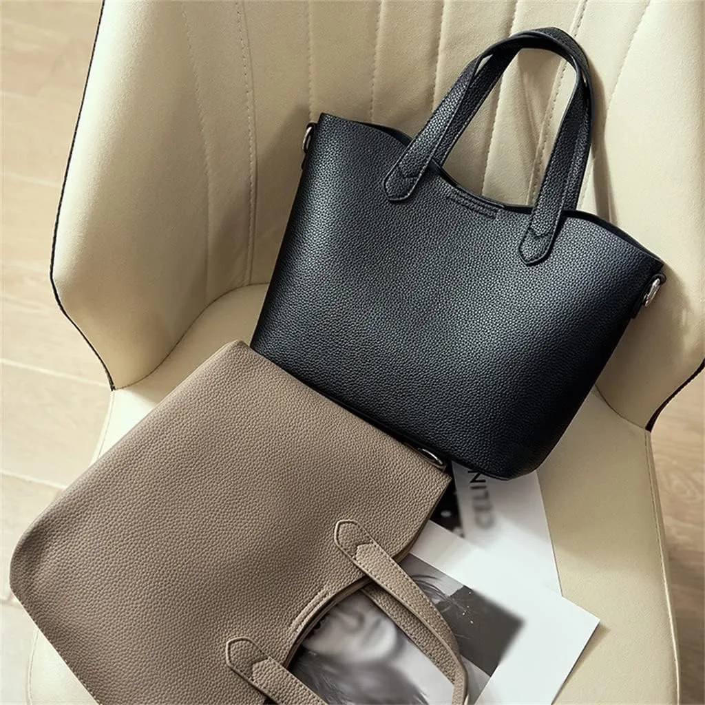 JSEIAJB Leather Autumn and Winter Handbag Tote Bag Female Bucket Bag Leather Female Bag European American Shoulder Bag(D)