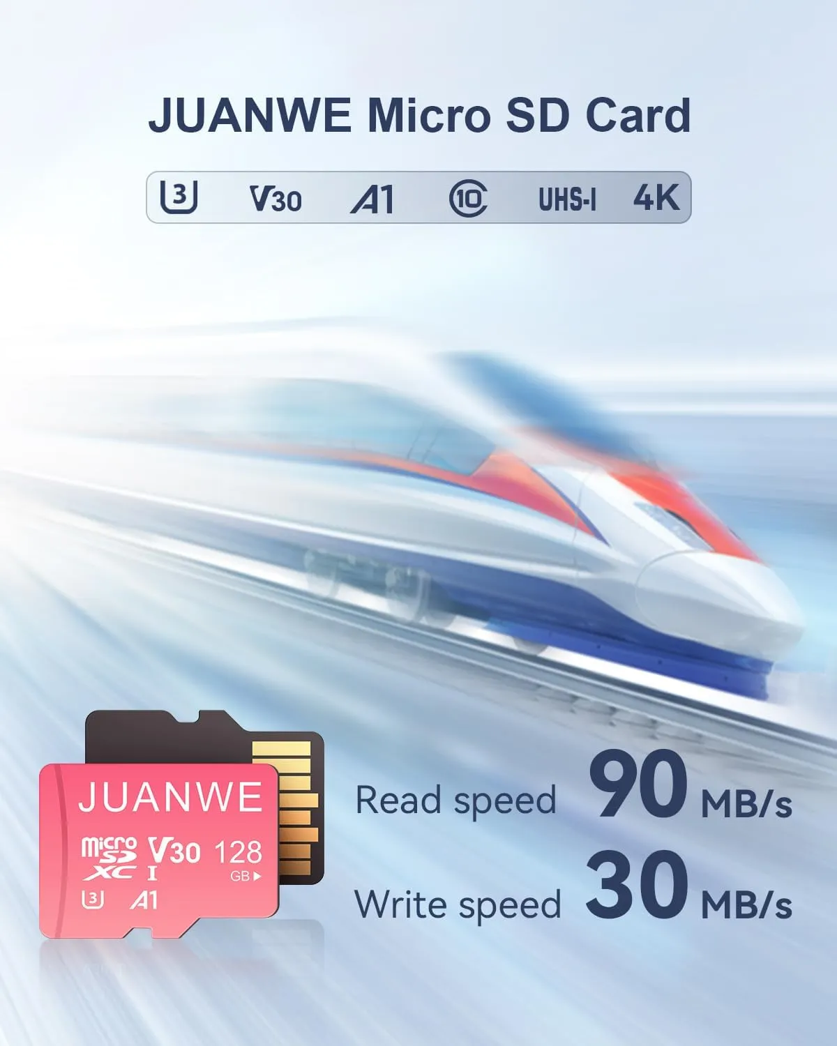 JUANWE 128GB Micro SD Card 2 Pack microSDXC Memory Card with SD Adapter C10 U3 A1 V30 Memory Card SD Card Pink, 128GB