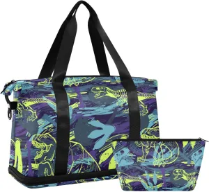 Jurassic Period Dinasour Duffel Gym Bag for Women Sports Travel Duffel Bag Travel Bag with Toiletry Bag Weekend Travel Bag for Yoga Swimming