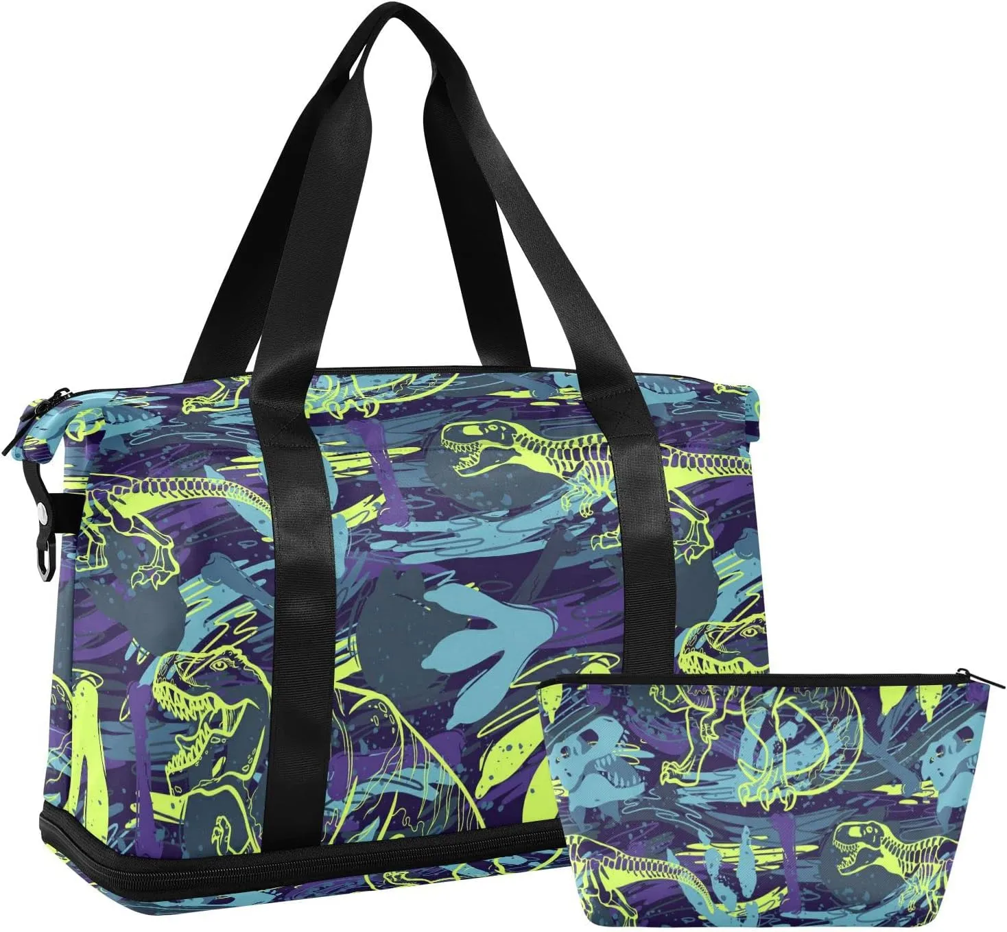 Jurassic Period Dinasour Duffel Gym Bag for Women Sports Travel Duffel Bag Travel Bag with Toiletry Bag Weekend Travel Bag for Yoga Swimming