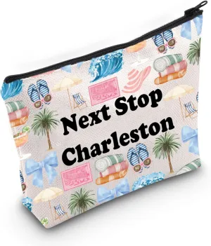 JXGZSO Charleston Travel Gift Next Stop Charleston Makeup Bag Bachelorette Gift South Carolina City Trip Gift Traveler Merch