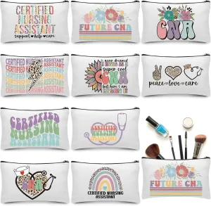 Kacctyen 10 Pcs Cna Appreciation Gifts Certified Nursing Assistant Makeup Cosmetic Canvas Cna Week Portable Pouch Bags Portable Week for Nursing