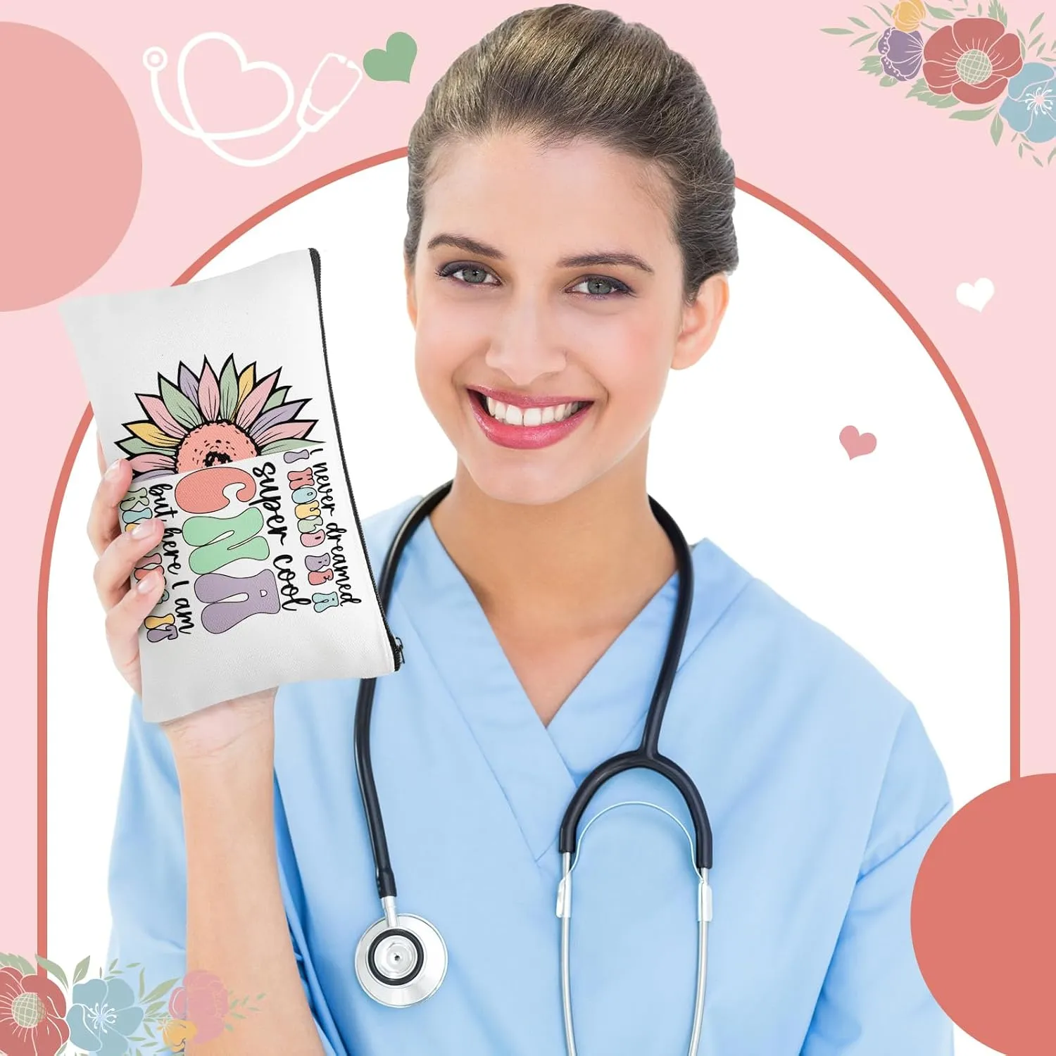 Kacctyen 10 Pcs Cna Appreciation Gifts Certified Nursing Assistant Makeup Cosmetic Canvas Cna Week Portable Pouch Bags Portable Week for Nursing