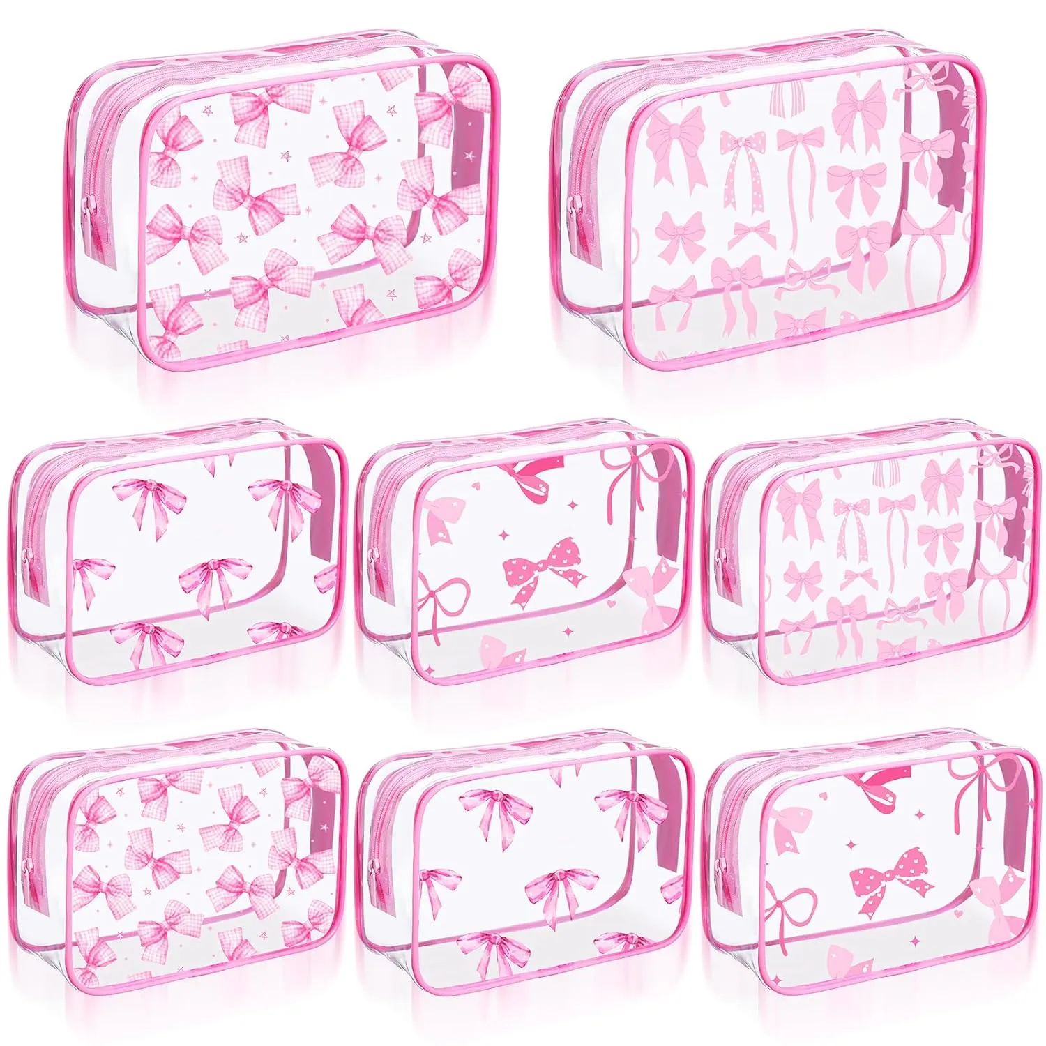 Kacctyen 8 Pcs Coquette Bow Makeup Bags Pink Bow Clear Cosmetic Bags Pink Preppy Waterproof Travel Toiletry Pouch for Women Girls Coquette Birthday Party Gifts Travel Storage Accessories