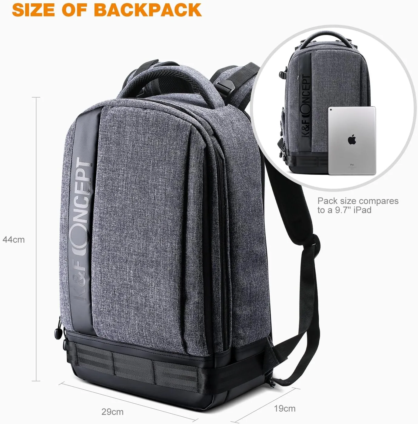 K&F Concept Professional Camera Backpack Large Size Photography Bag Compatible with Camera DSLR, 14.4'' Laptop,Tripod (Grey)