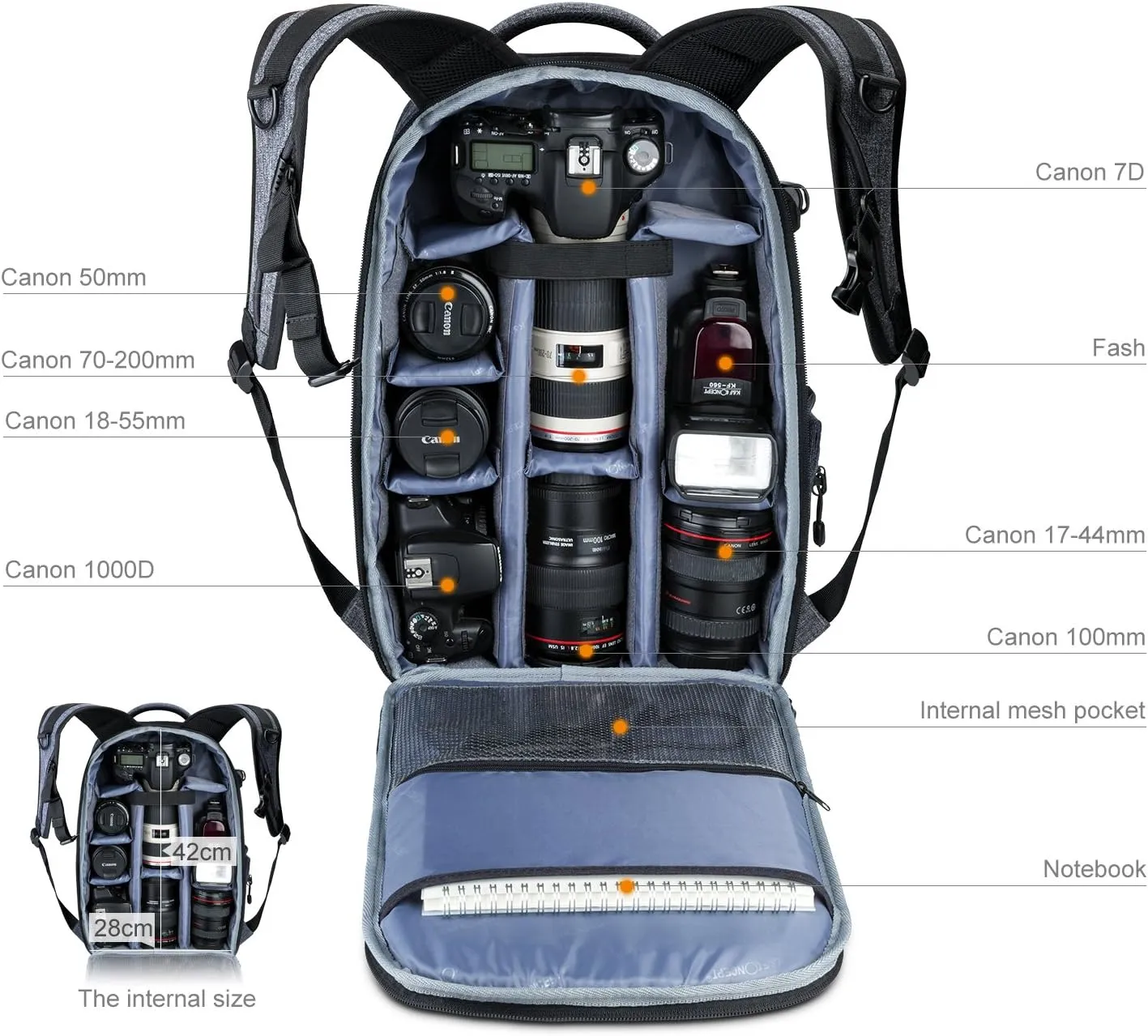 K&F Concept Professional Camera Backpack Large Size Photography Bag Compatible with Camera DSLR, 14.4'' Laptop,Tripod (Grey)