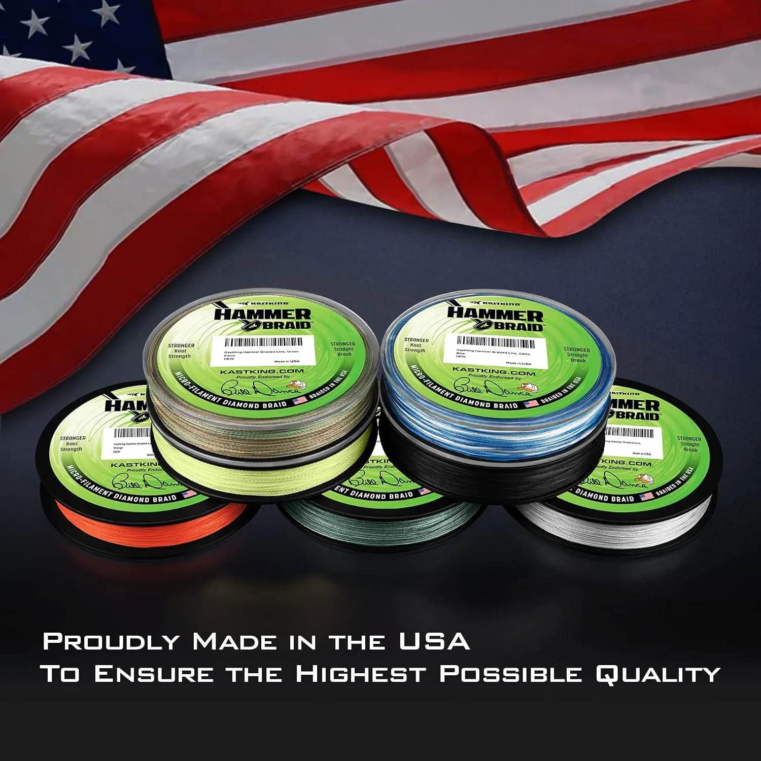 KastKing Hammer Braid Fishing Line - Abrasion Resistant Braided Line, Made in The USA, Thin Diameter Superline, Line Endorsed by Bill Dance, Tighter Diamond Braid, Zero Stretch, More Color Fast