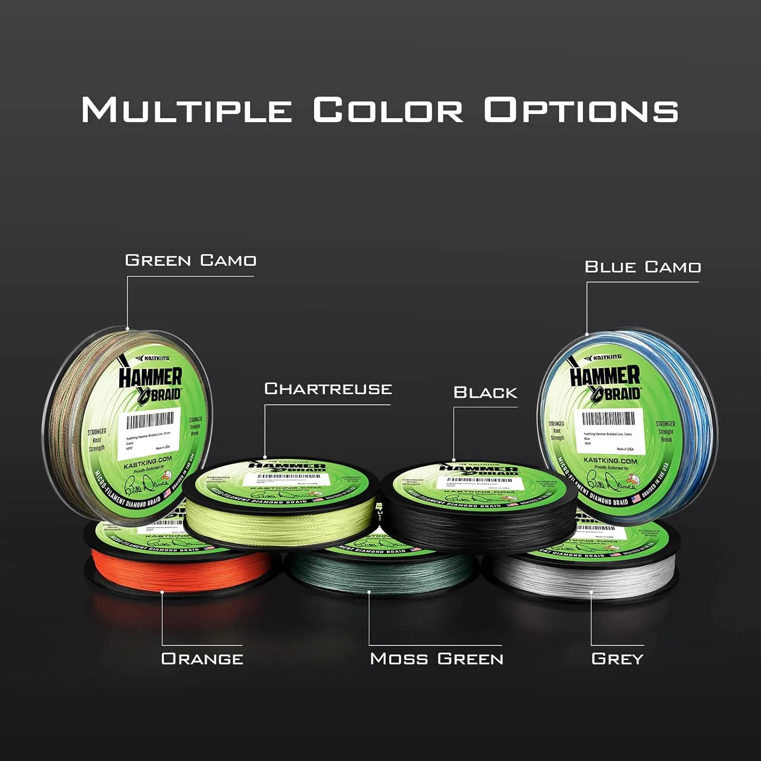 KastKing Hammer Braid Fishing Line - Abrasion Resistant Braided Line, Made in The USA, Thin Diameter Superline, Line Endorsed by Bill Dance, Tighter Diamond Braid, Zero Stretch, More Color Fast