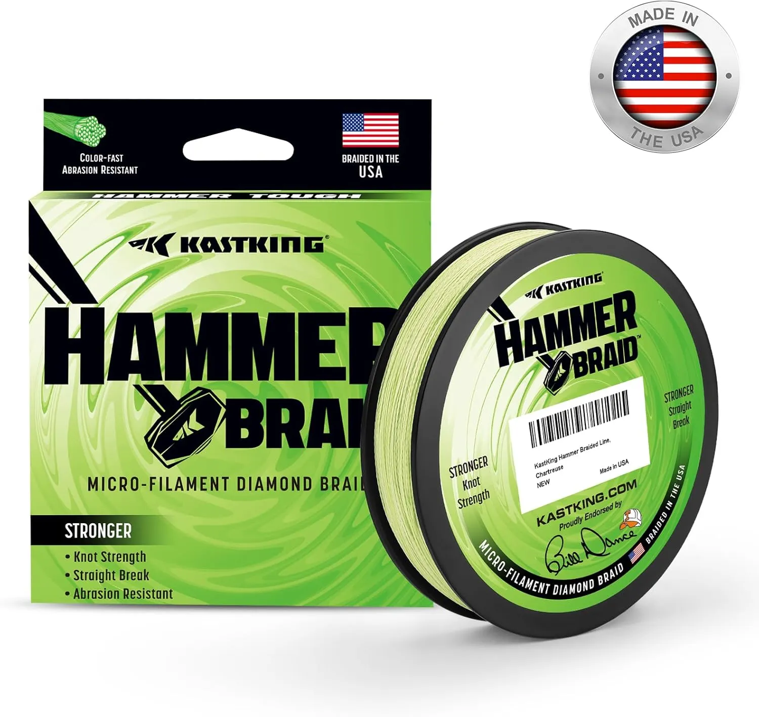 KastKing Hammer Braid Fishing Line - Abrasion Resistant Braided Line, Made in The USA, Thin Diameter Superline, Line Endorsed by Bill Dance, Tighter Diamond Braid, Zero Stretch, More Color Fast