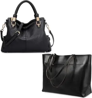 Kattee Leather Tote & Crossbody Bag Set – Stylish, Spacious, and Versatile Handbags for Women (Black)