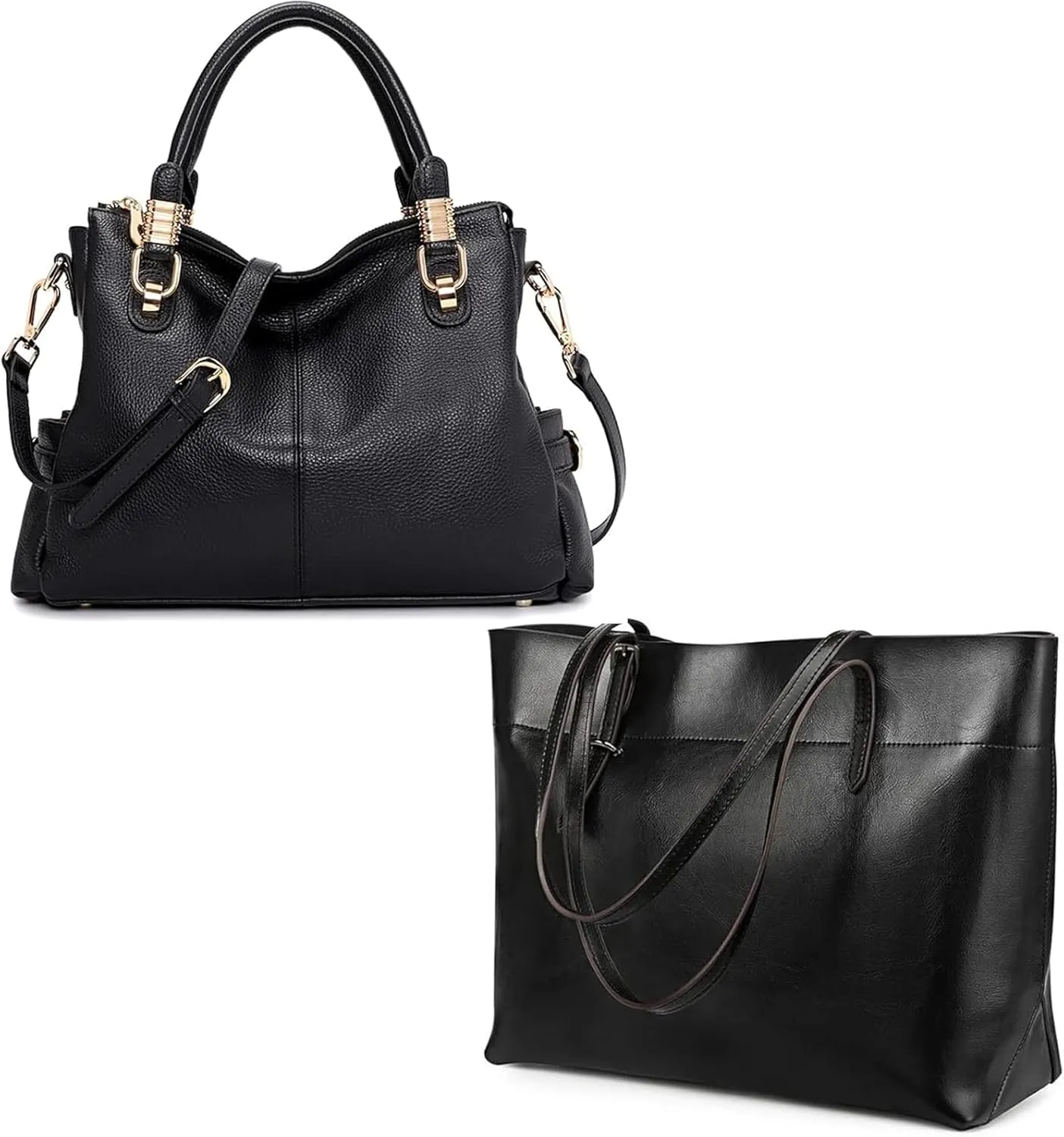Kattee Leather Tote & Crossbody Bag Set – Stylish, Spacious, and Versatile Handbags for Women (Black)