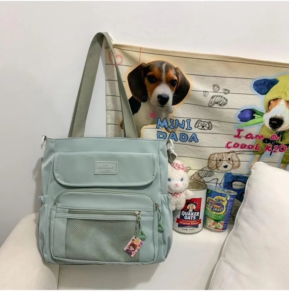 Kawaii Crossbody Bag with Plushies Preppy Crossbody Bag Solid Vanilla Aesthetic Messenger Bag Shoulder Tote Bag