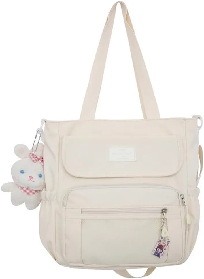 Kawaii Crossbody Bag with Plushies Preppy Crossbody Bag Solid Vanilla Aesthetic Messenger Bag Shoulder Tote Bag