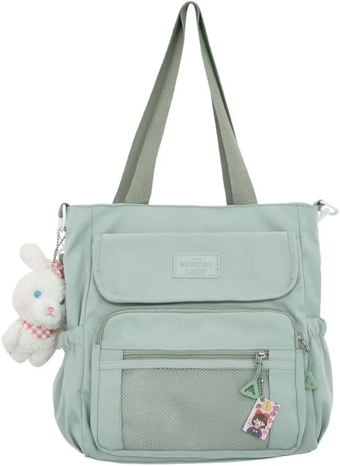 Kawaii Crossbody Bag with Plushies Preppy Crossbody Bag Solid Vanilla Aesthetic Messenger Bag Shoulder Tote Bag