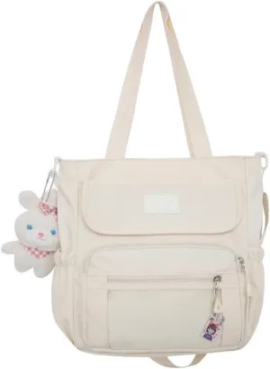 Kawaii Crossbody Bag with Plushies Preppy Crossbody Bag Solid Vanilla Aesthetic Messenger Bag Shoulder Tote Bag