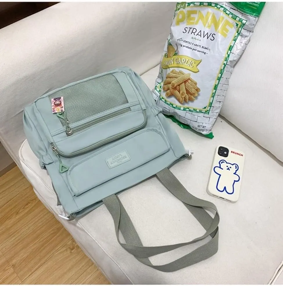 Kawaii Crossbody Bag with Plushies Preppy Crossbody Bag Solid Vanilla Aesthetic Messenger Bag Shoulder Tote Bag